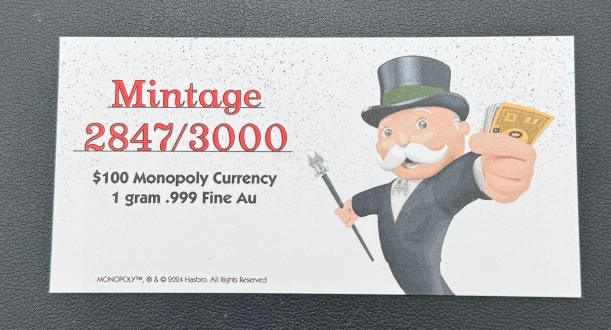 2024 Samoa Monopoly 1 Gram Gold Foil $100 Note by Pamp Suisse in OGP with COA