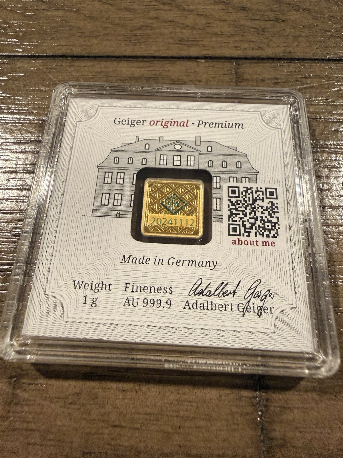 Limited Edition Geiger 1g Gold Bar .9999 Fine Bullion in Assay Card