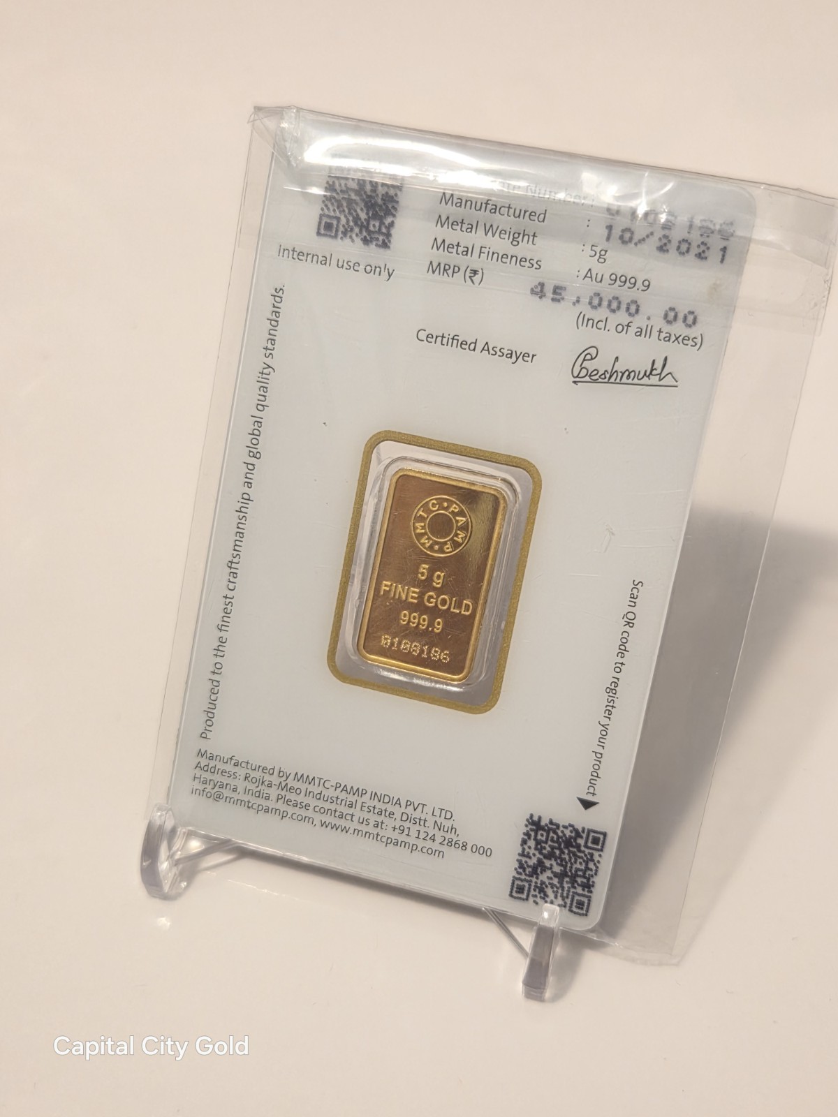 MMTC/PAMP 5 Gram Lotus Pure Gold Bar
