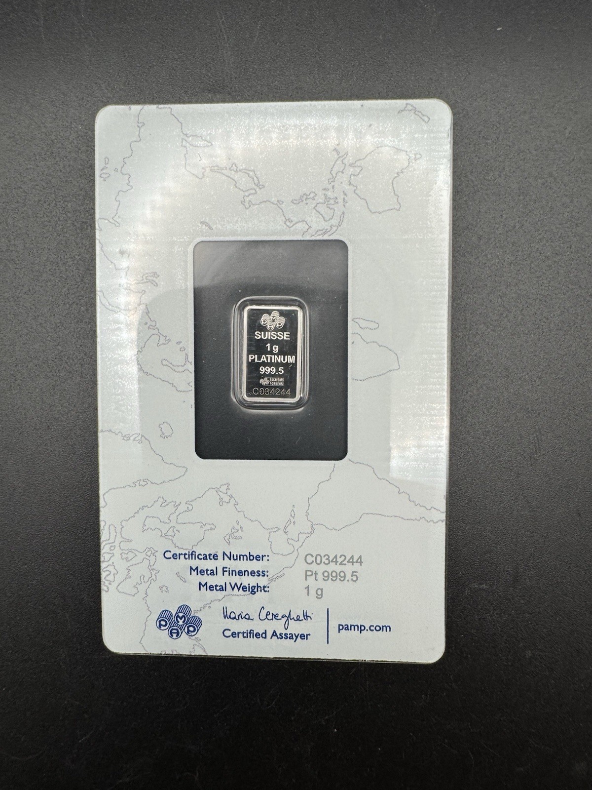 1g Platinum Bar PAMP Suisse Fortuna .9995 Fine Assay Card Ingot