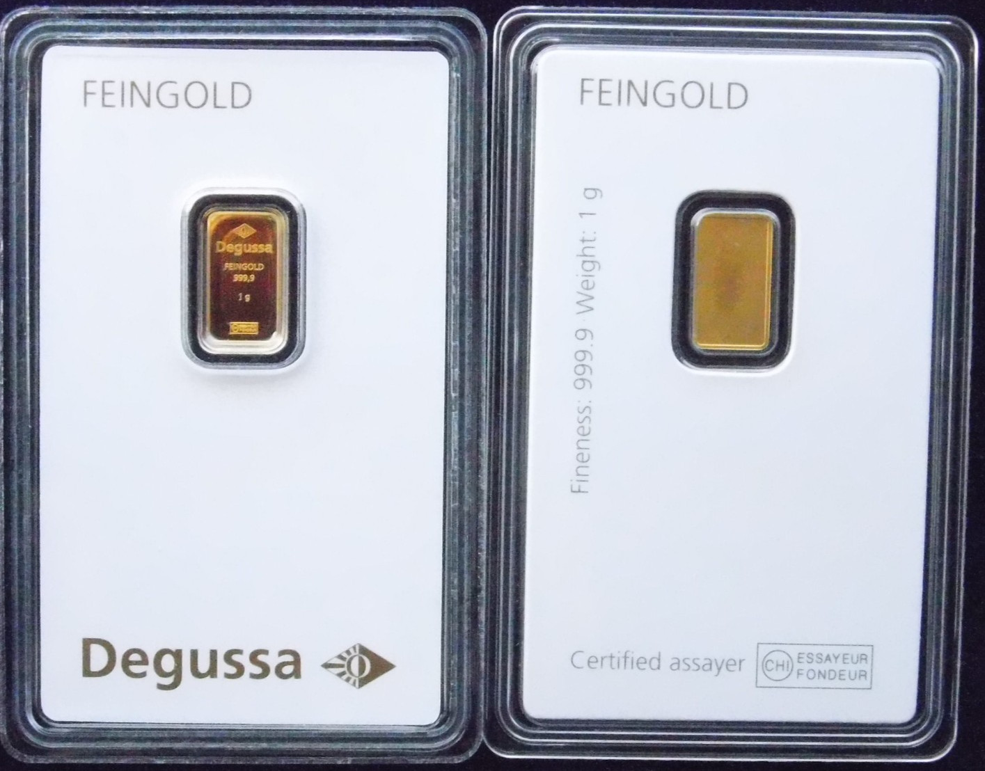 Gold Bar Degussa 1 Gram 999.9 Fine Original Blister Card Certificate 1g Gold