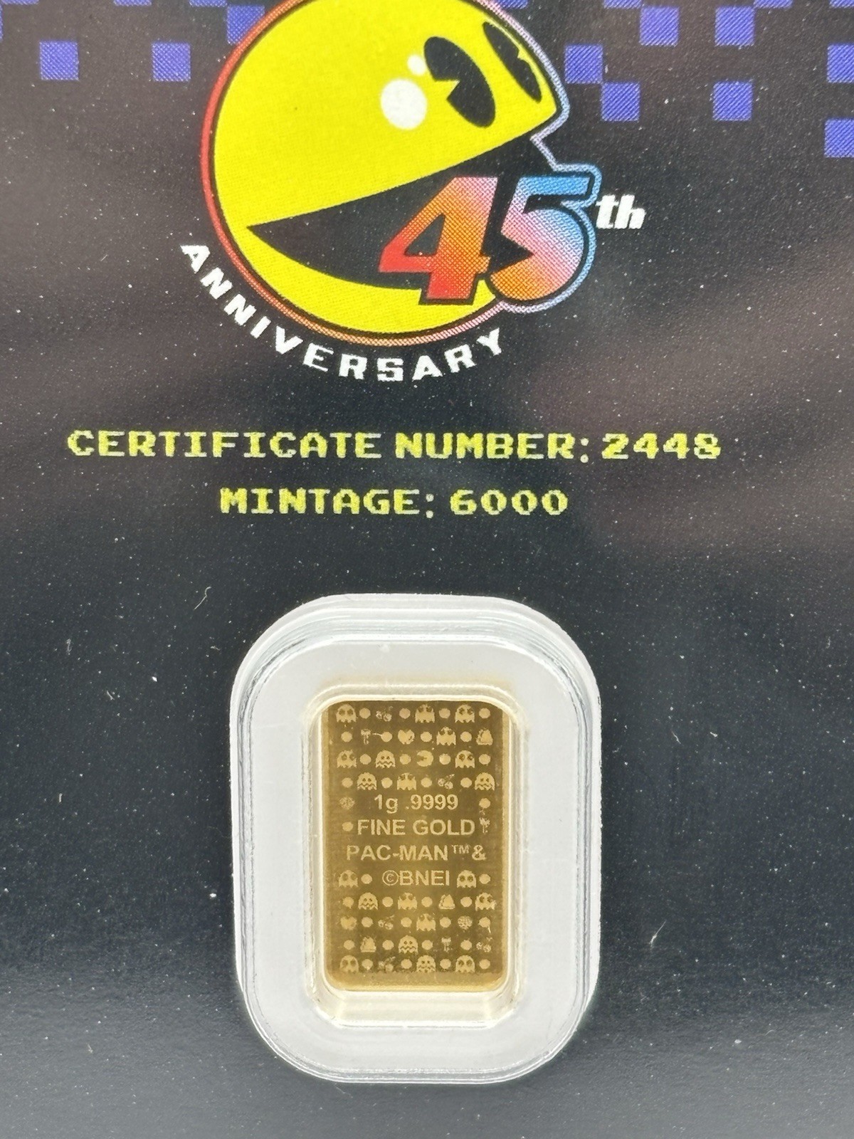 2025 PACMAN 45th Anniversary 1g .9999 Gold Bar In TEP – Limited Mintage Of 6,000