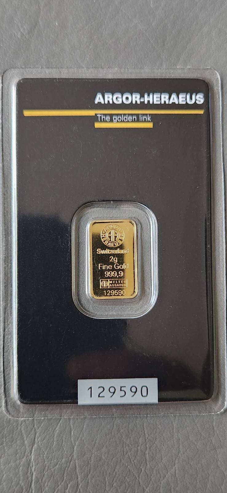Argor-Heraeus 2 gram 999.9 Fine Gold Kinebar (In Assay) With Hologram Technology