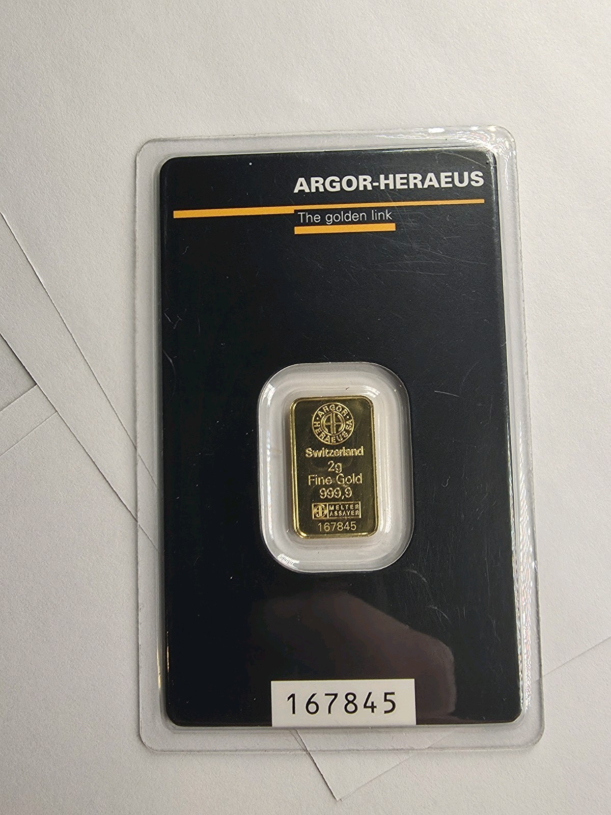 2 gram Gold Bar – Argor-Heraeus KineBar (In Assay)