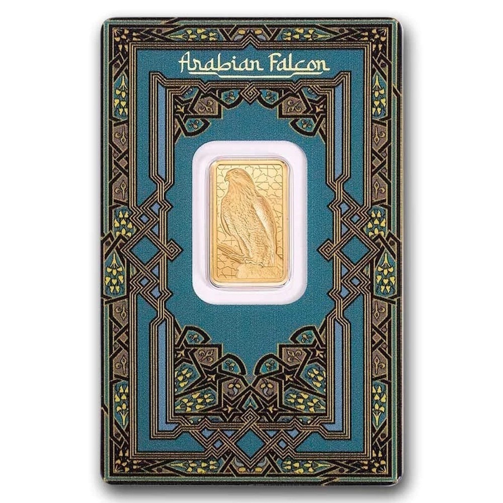 5 gram Gold Bar – PAMP Arabian Falcon (w/Assay & Frame)