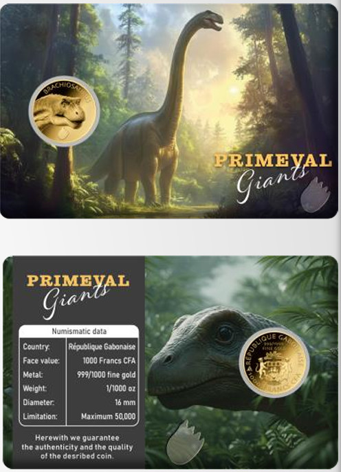 Brachiosaurus Dinosaur Primeval Giants 1/1000 Oz Gold 999 Coin card