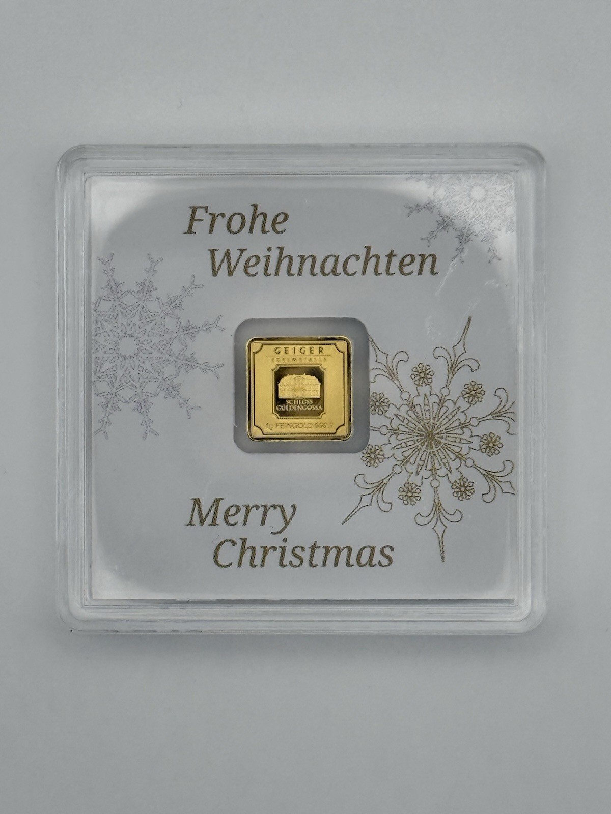 1g Geiger Gold Bar .9999 Fine Gold – Merry Christmas Edition in Assay (C0132901)