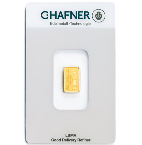 Gold Bar 2 Grams 999.9 C. HAFNER in Blister Card with Certificate 2g Gold