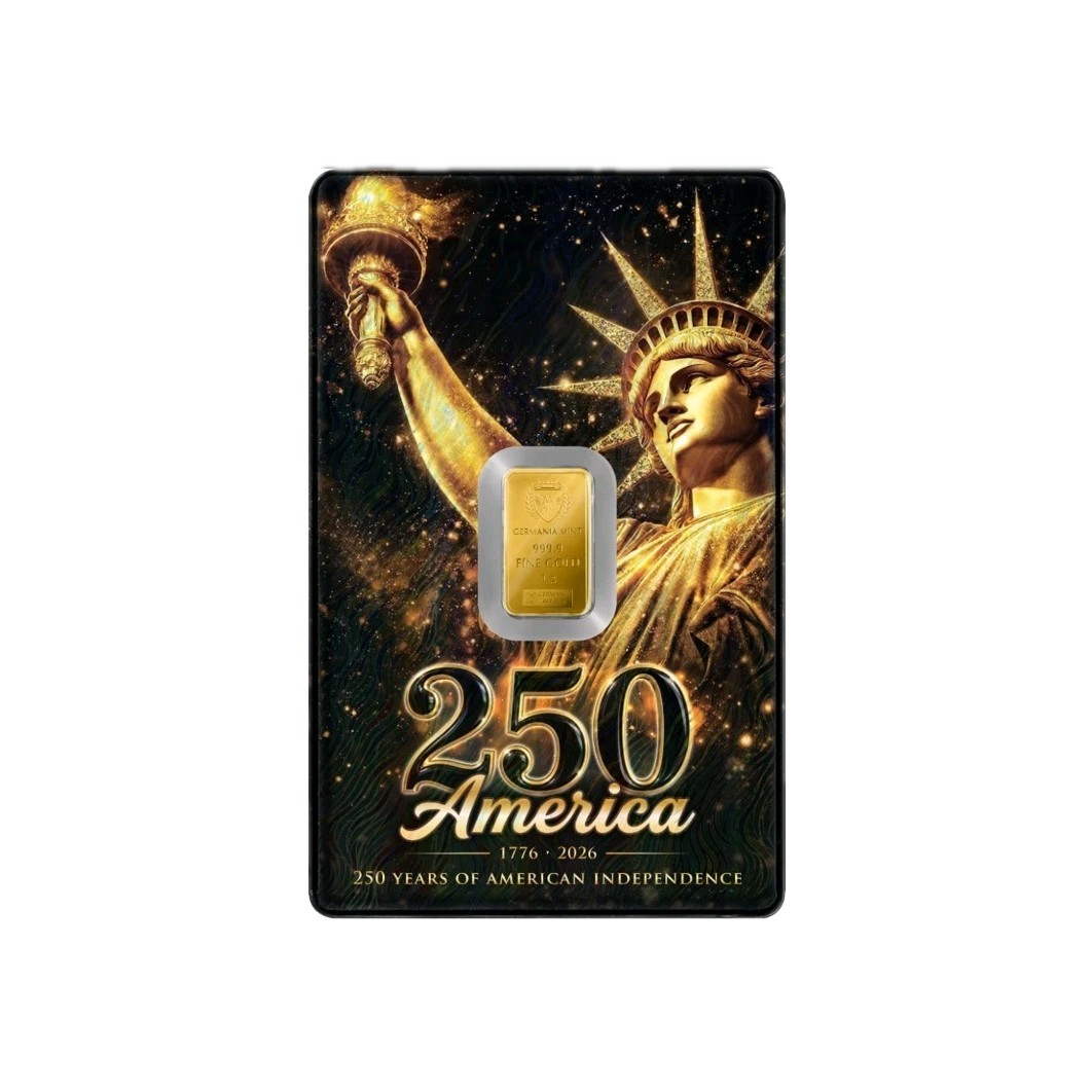 1g Gold Bar American Independence Germania Mint 999.9 Fine Gold NEW