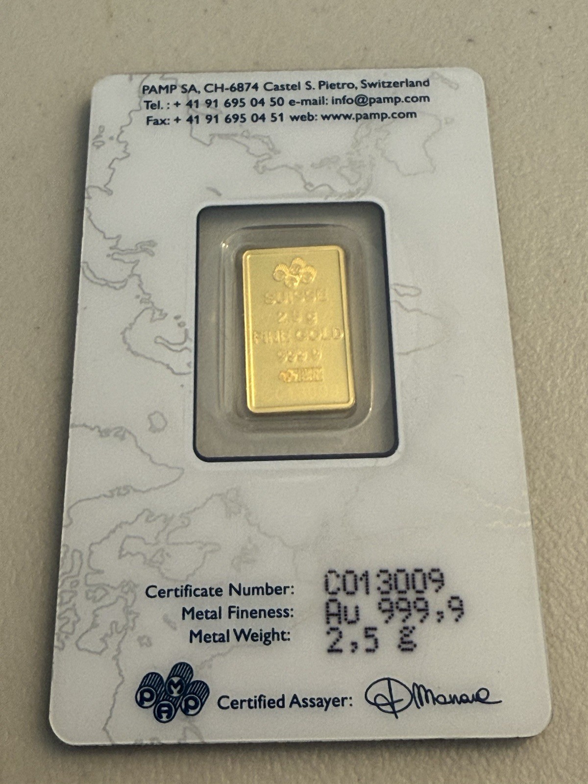 PAMP SUISSE 2.5 GRAM GOLD BAR 999.9 SEALED INASSAY 999.9 SWISSMADE FREE SHIPPING
