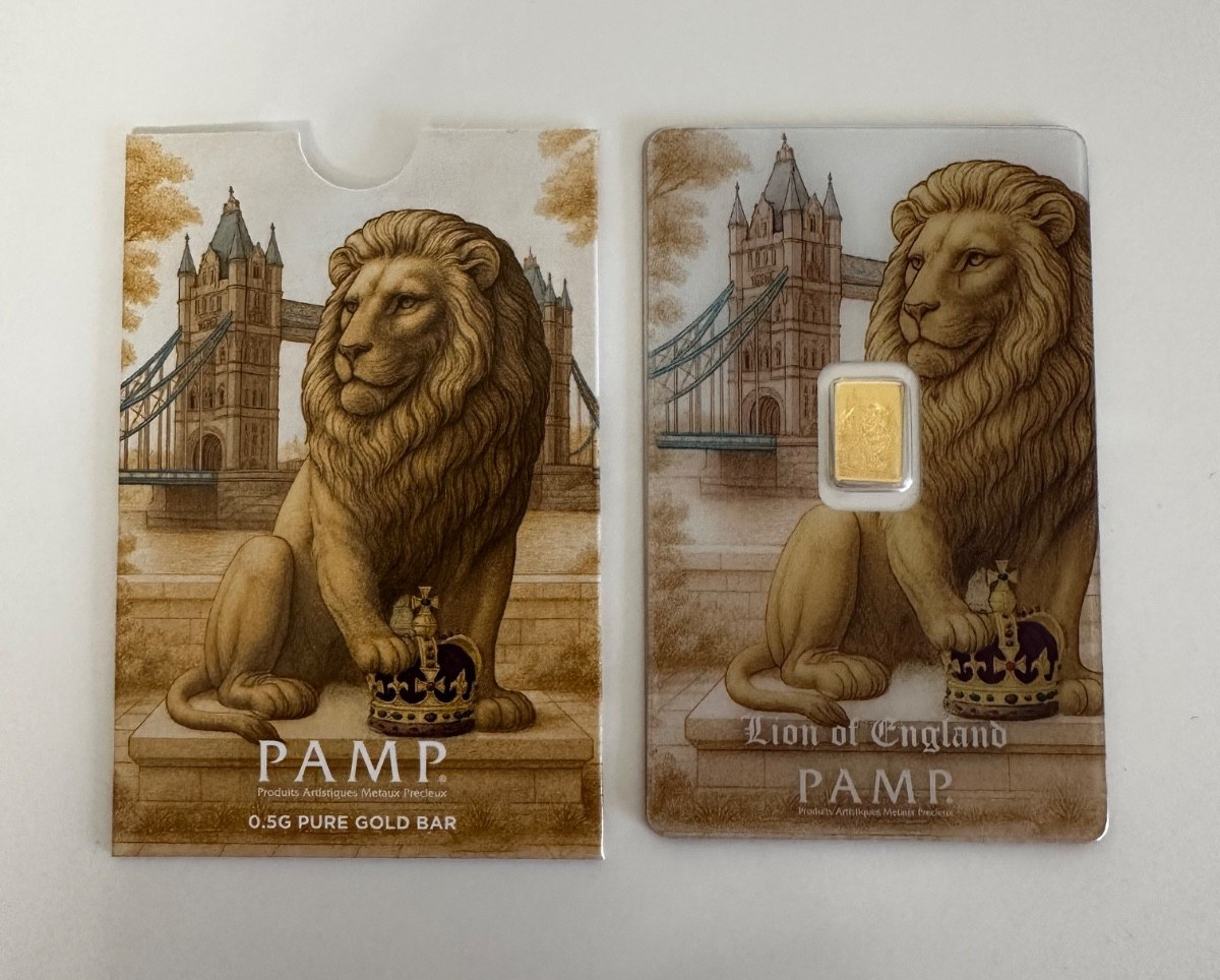 PAMP Suisse Lion of England 0.5g 0.5 Gram Gold Bar .999 Limited Mintage 3000