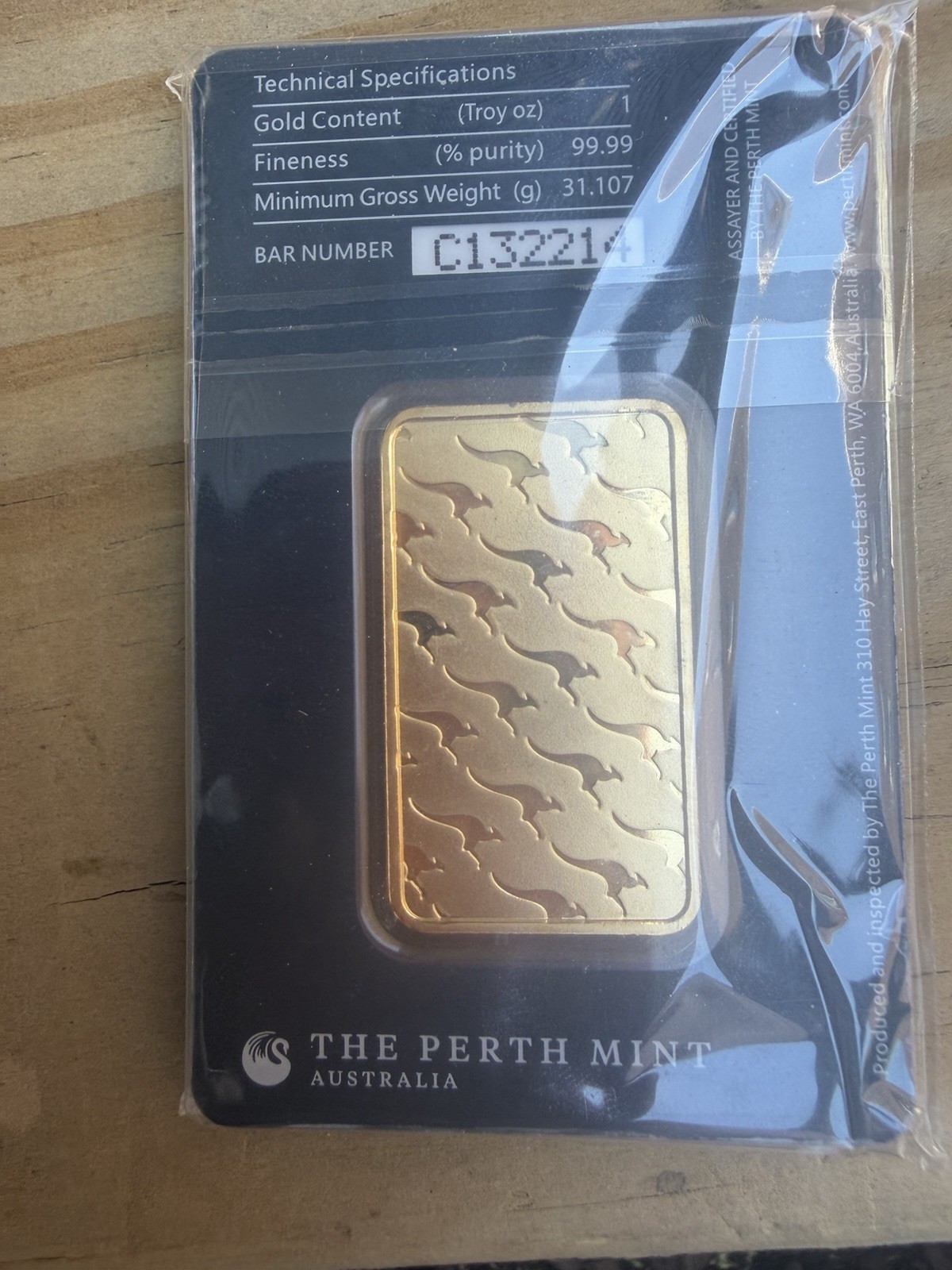 The Perth Mint 1 oz Gold Bar 99.99 Fine in Tanper-Evident Case Serial C132214