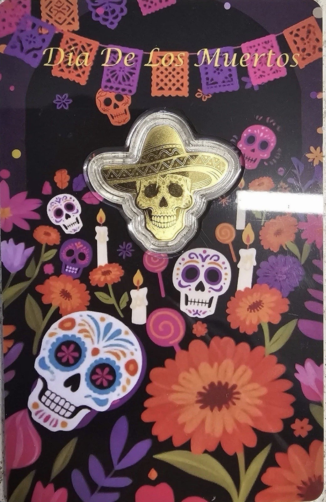 2026 Liberia 1/1000th Gold Carded Dia De Los Muertos Special Shaped with Capsule