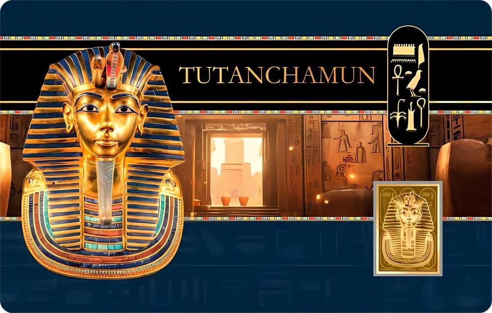 TUTANCHAMUN 1/1000 Oz .999 Gold in Coin card 3000 Francs Chad 2024