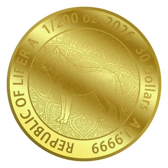 2026 Liberia The Great Wolf Mandala 1/200oz 9999 Gold Coin in Themed Card