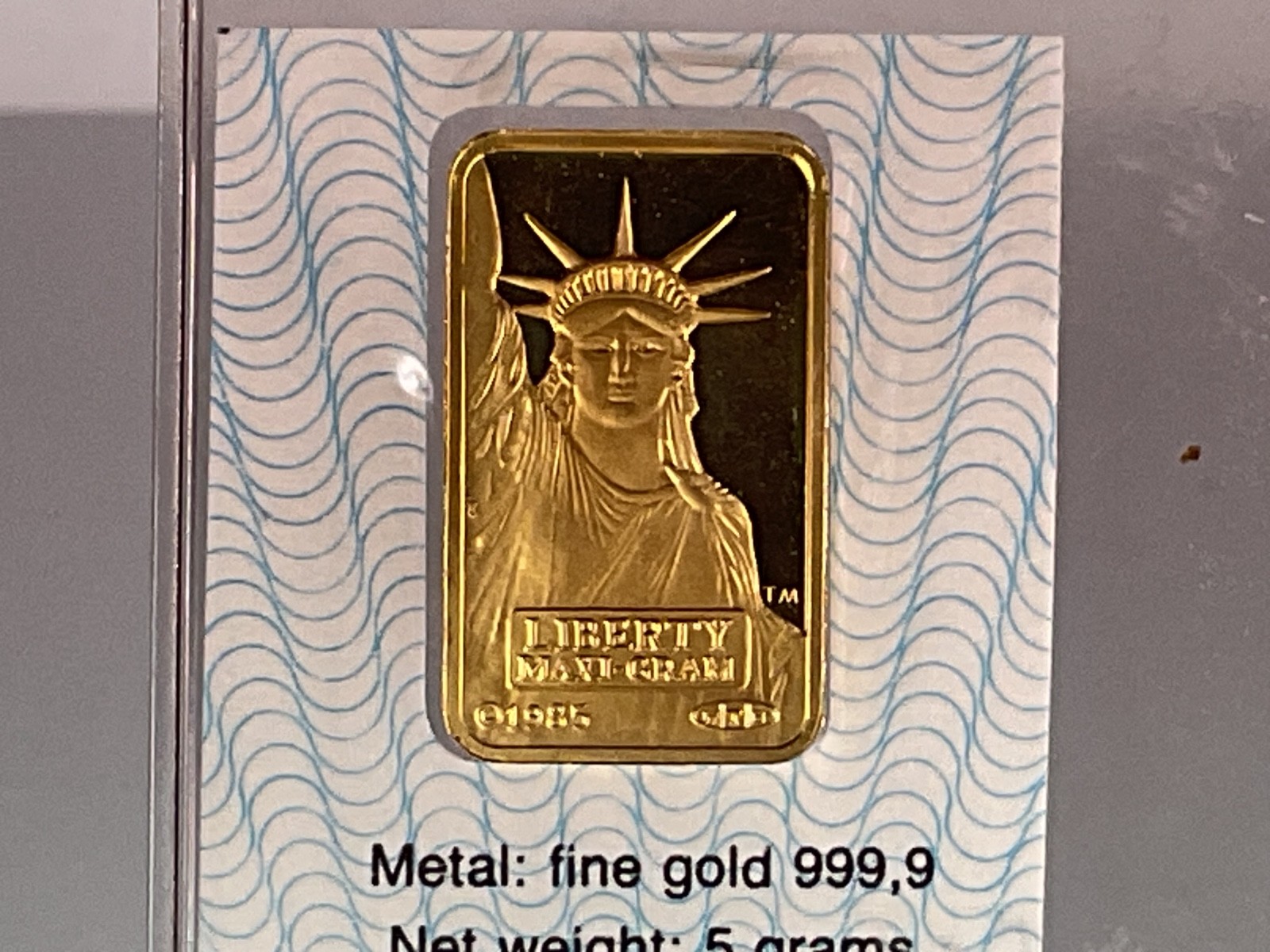 1985 Credit Suisse 5g 0.9999 Fine Gold Bar in Assay Card – 5g Total Gold Content