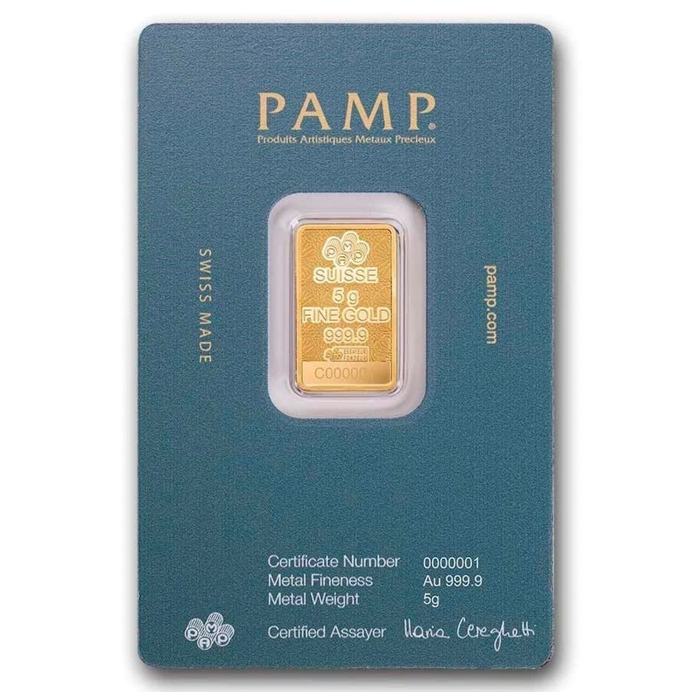 5 gram Gold Bar – PAMP Arabian Falcon (w/Assay & Frame)