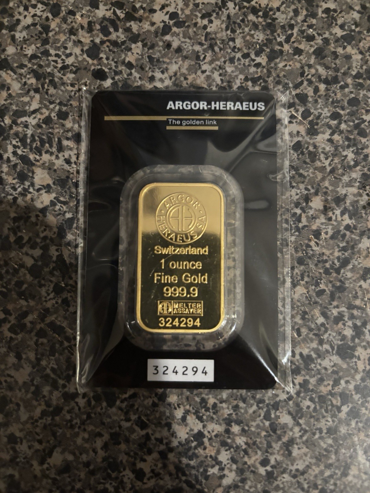 Swiss Argor-Heraeus 1 oz .9999 Fine Gold Bar in Sealed Assay Card