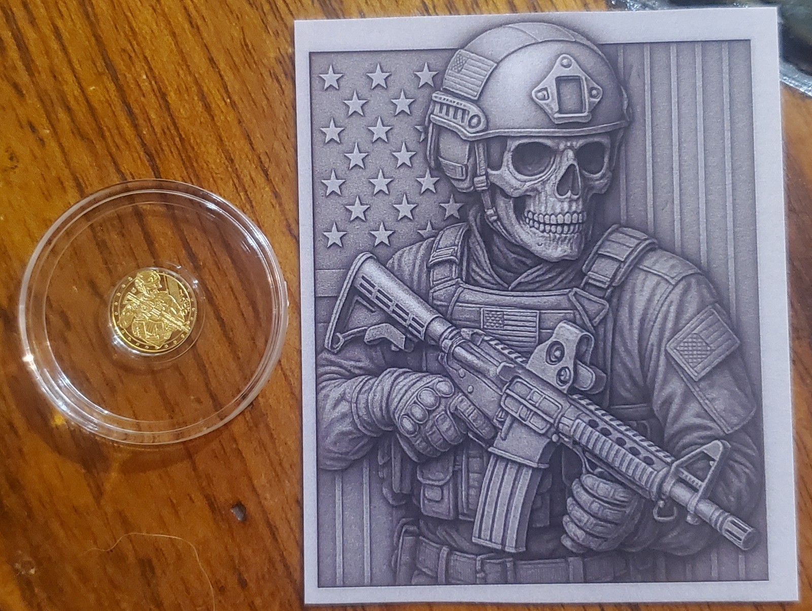 Tactical Skeleton Soldier 1/200th oz .9999 Fine Gold Plug in Capsule W/Art Card