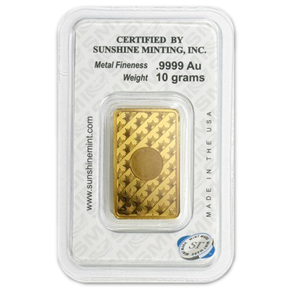 10 Gram Sunshine Mint .9999 Fine Gold Bar In Assay Mint Mark SI