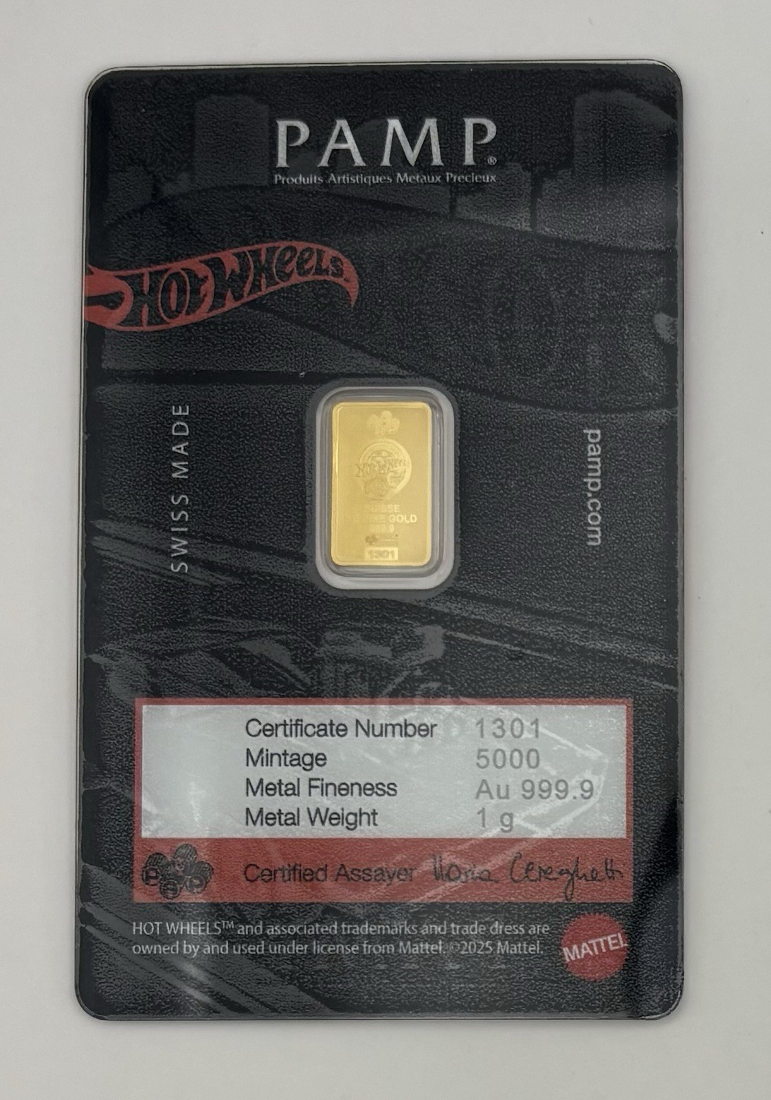 PAMP Suisse Hot Wheels Race to Win 1 Gram .9999 Fine Gold Bar – 5,000 Mintage