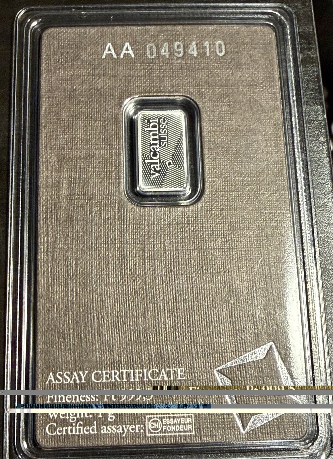Valcambi 1g Platinum & IGR 1g Gold Bar Sealed Assay Bullion Bundle