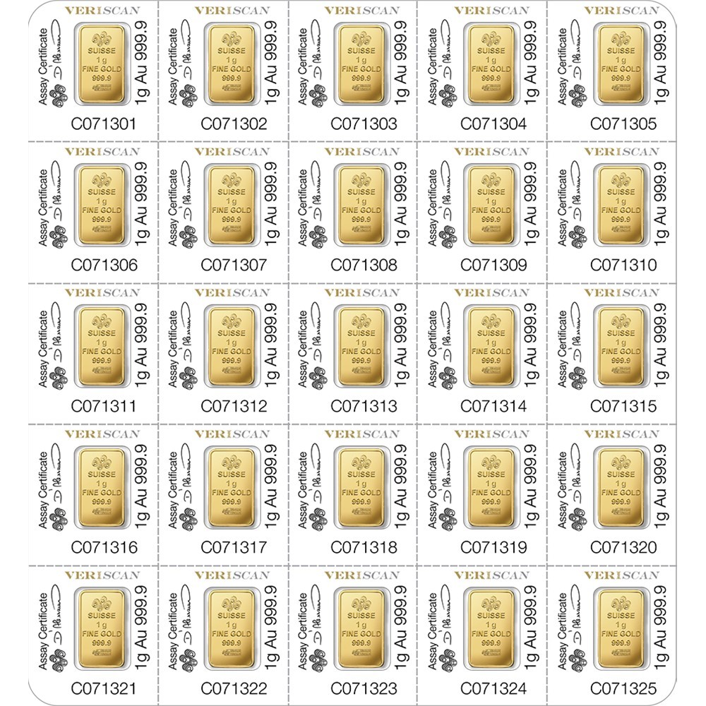 25 X 1 Gram Gold Bar – Divisible PAMP Suisse MULTIGRAM .9999 Fine Gold Bar