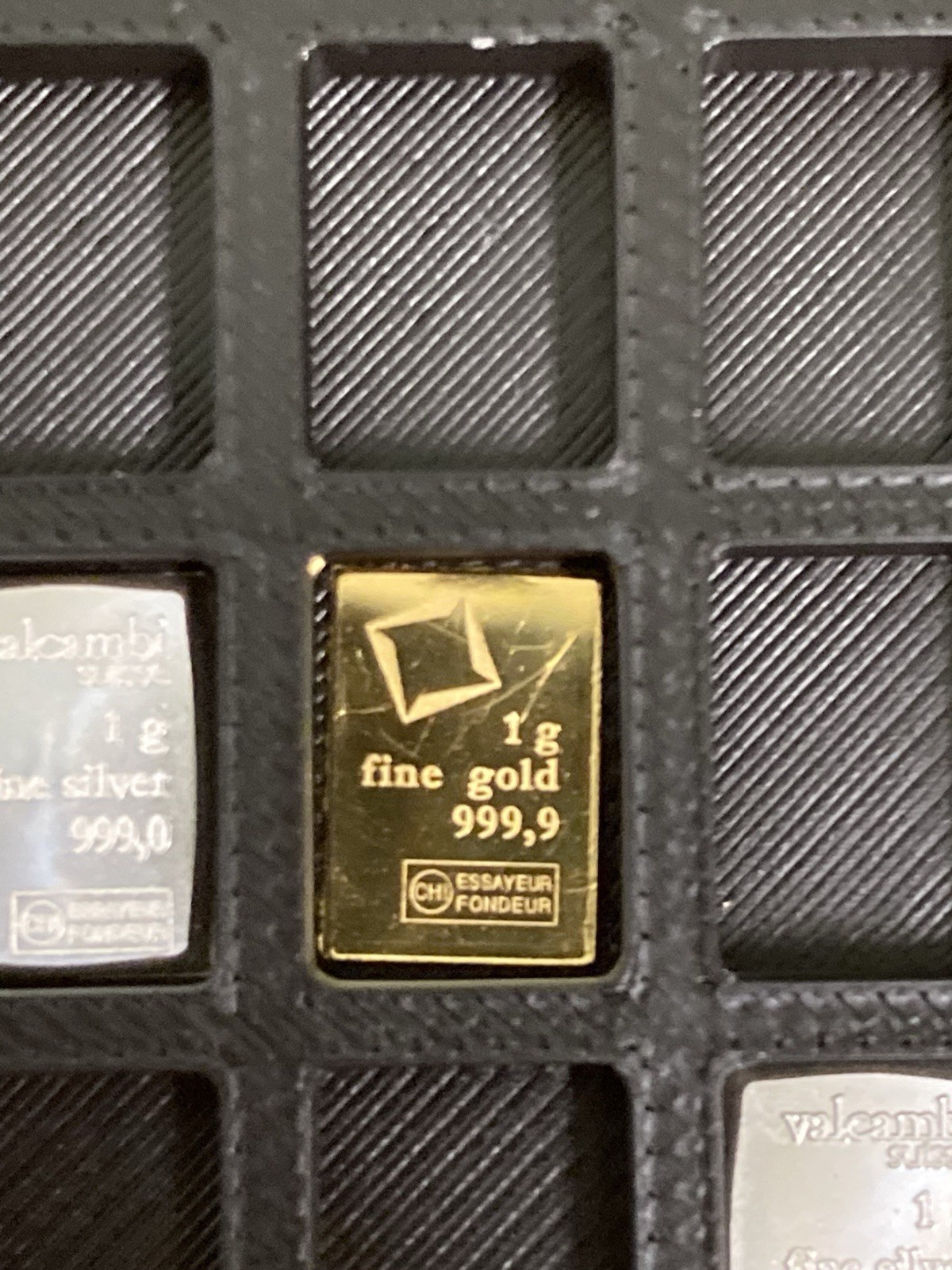 Valcambi Suisse CombiBar .9999 Fine Gold Bar 1 Gram- 3 Grams SILVER- With Wallet