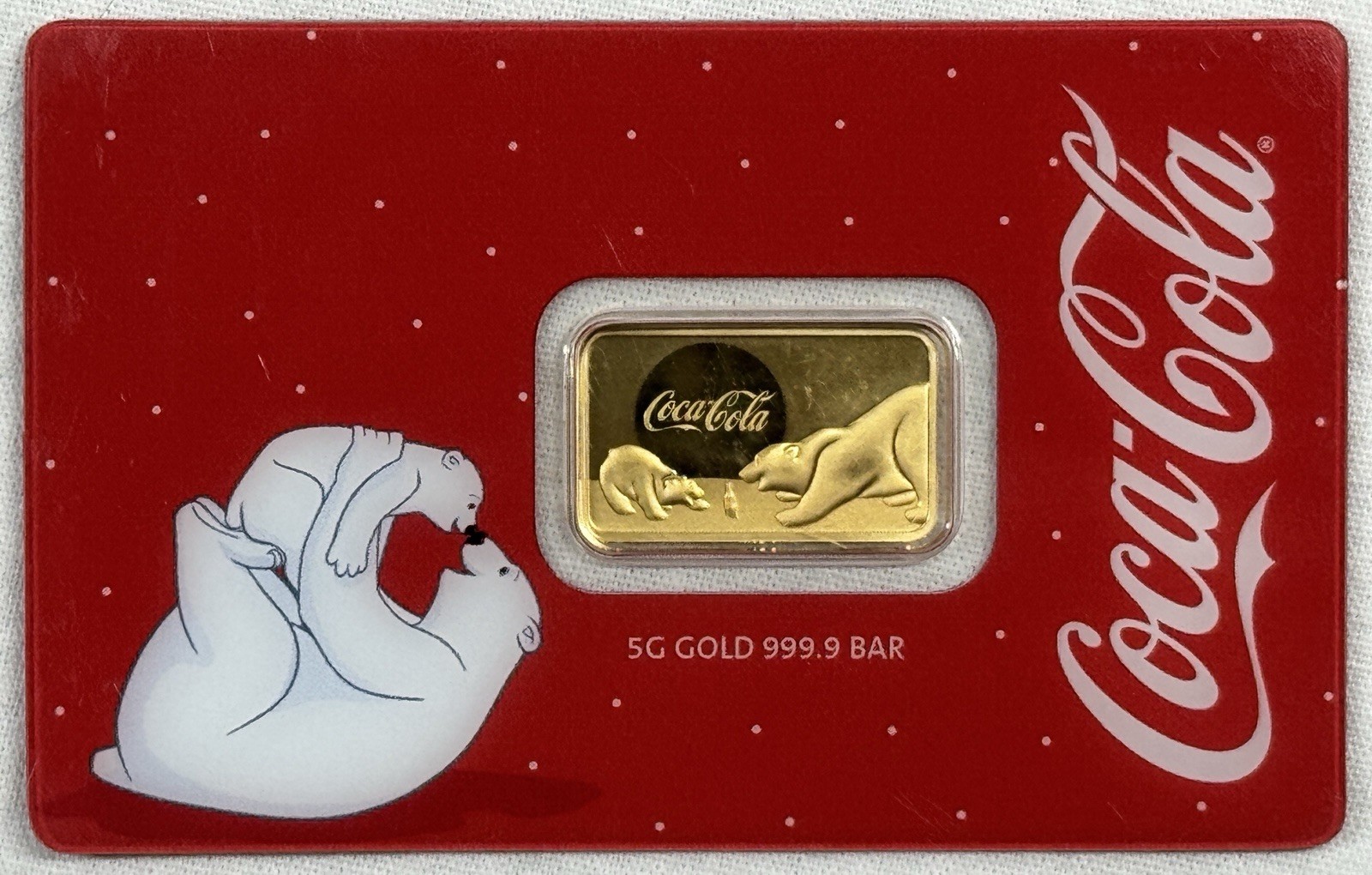 5 gram Gold Bar – PAMP Coca-Cola® Polar Bear Limited mintage of 5,000 bars-RARE