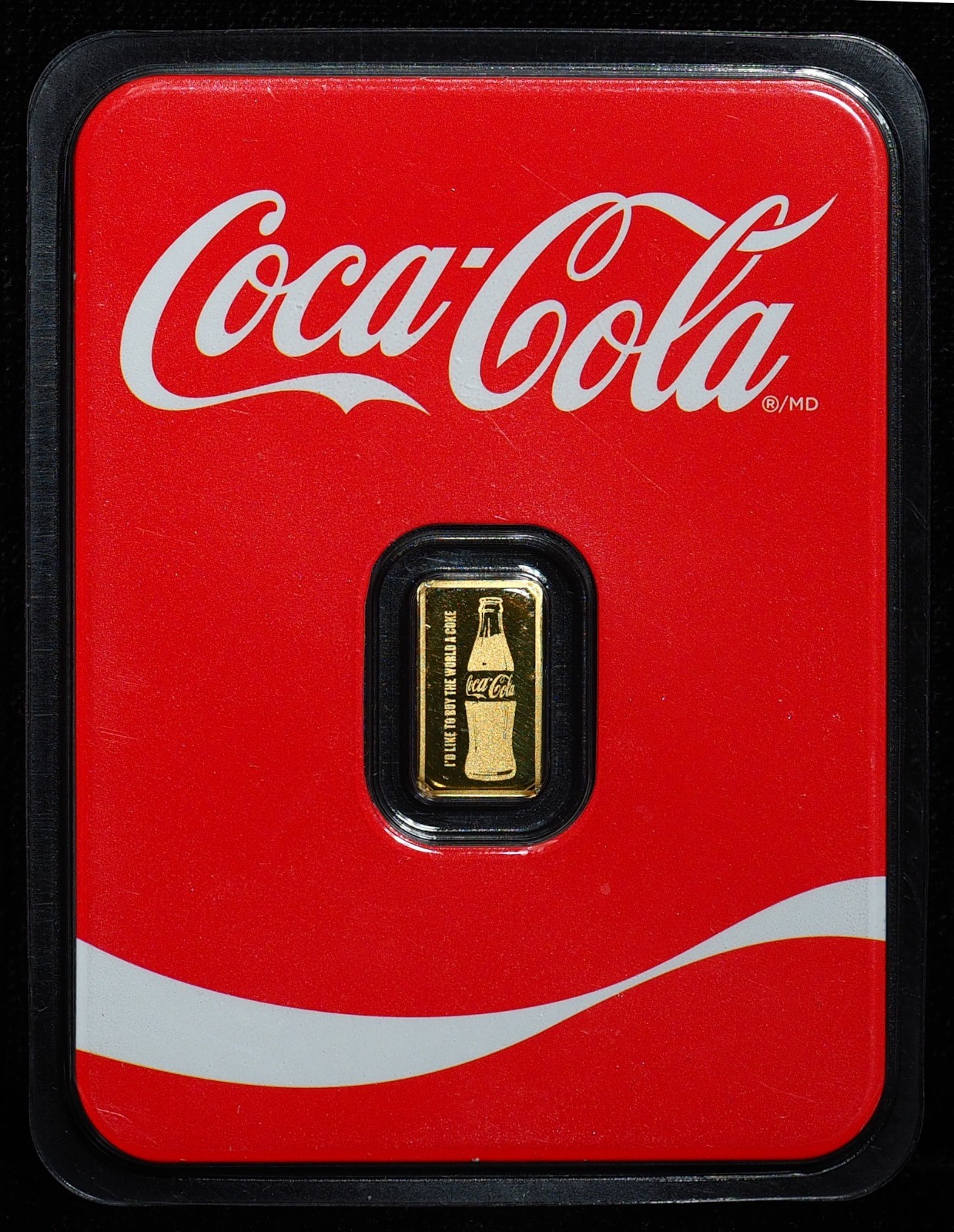 Coca-Cola 0.5 Gram .999 Gold Bar Coke Bottle Design In Assay Card Official