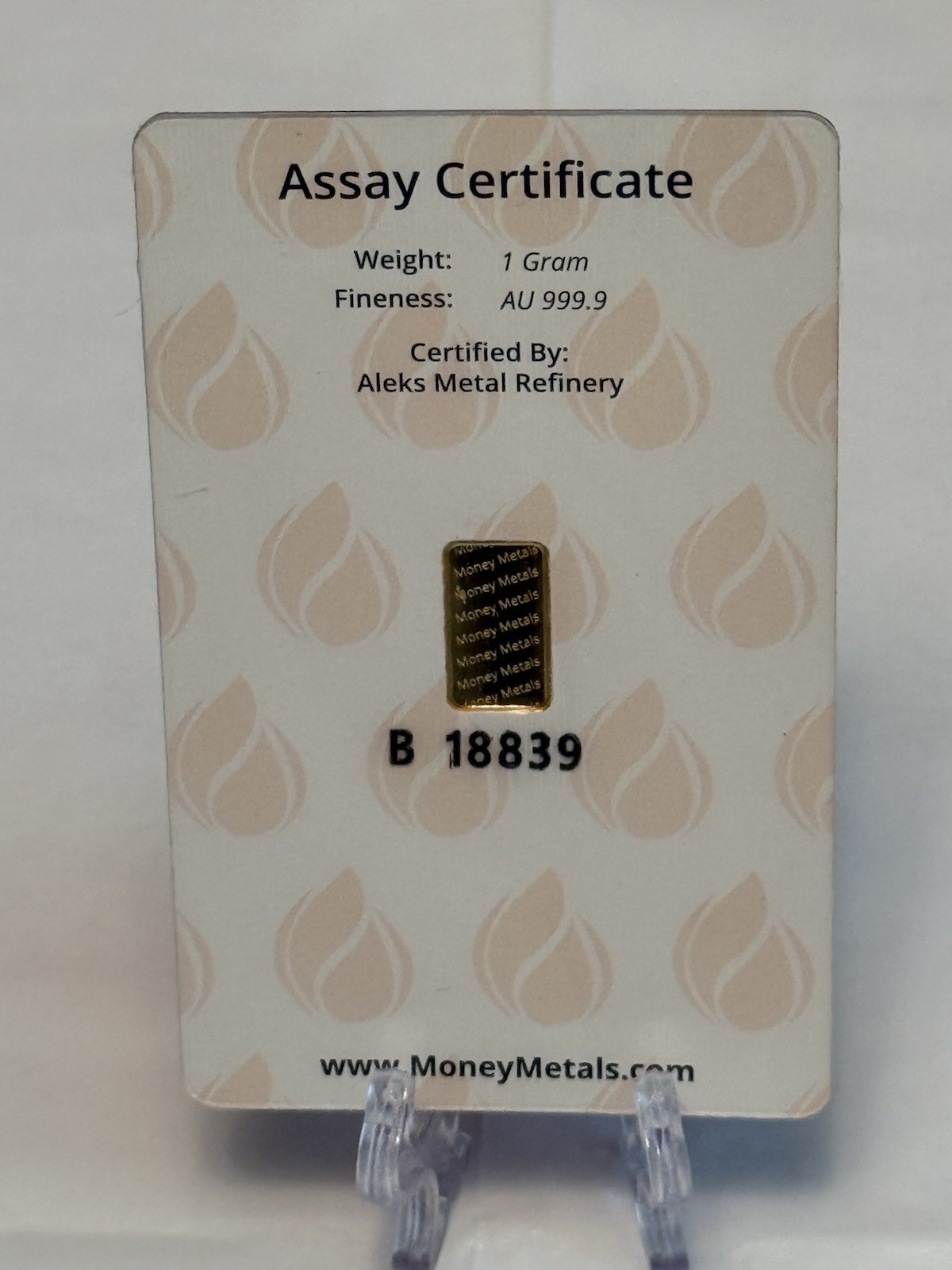 Money Metals Certified 1g .9999 Gold Bar