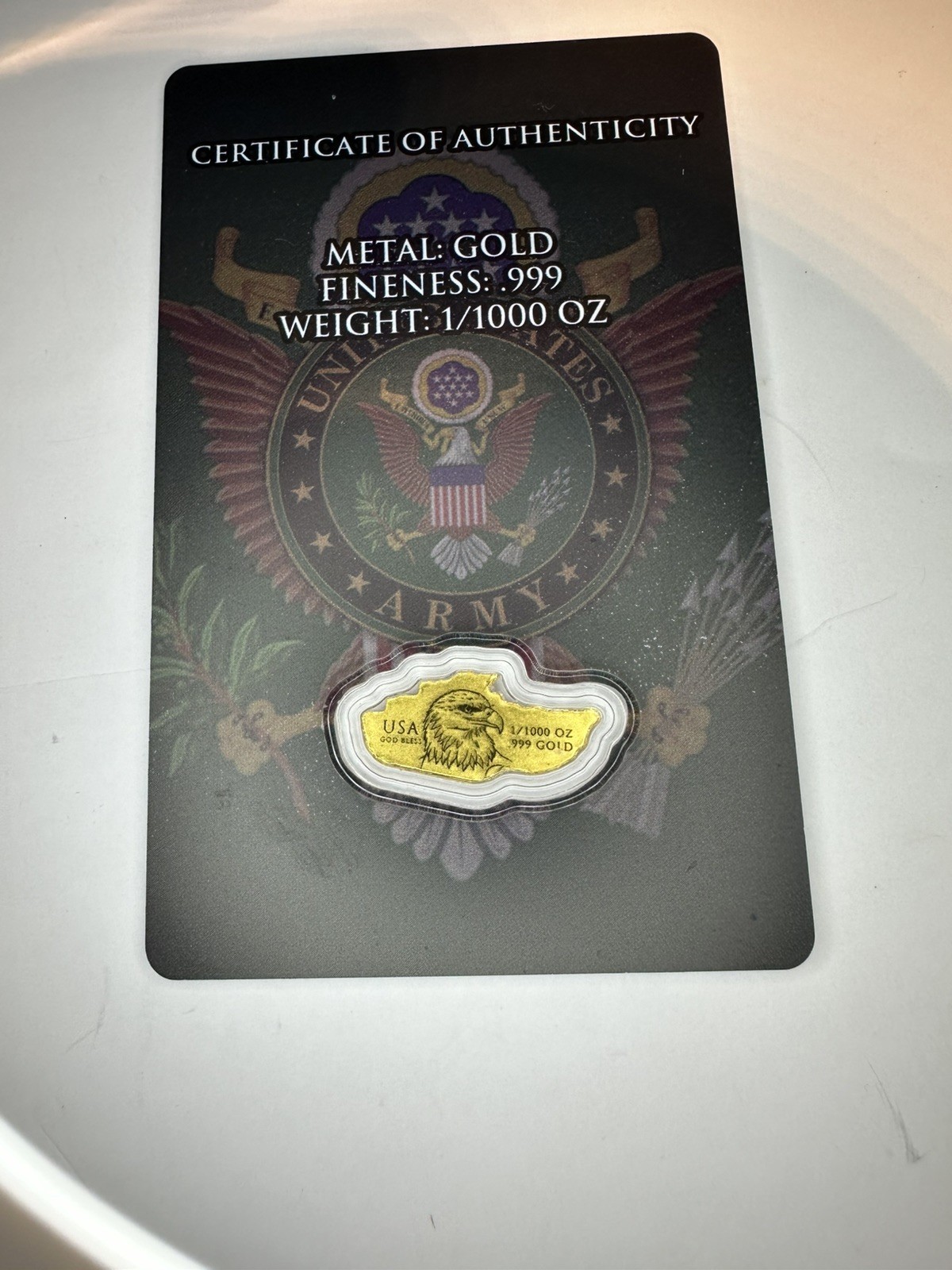 1/1000 oz .999 Gold 2026 USA ARMY Eagle & Tank Fractional Gold Bar