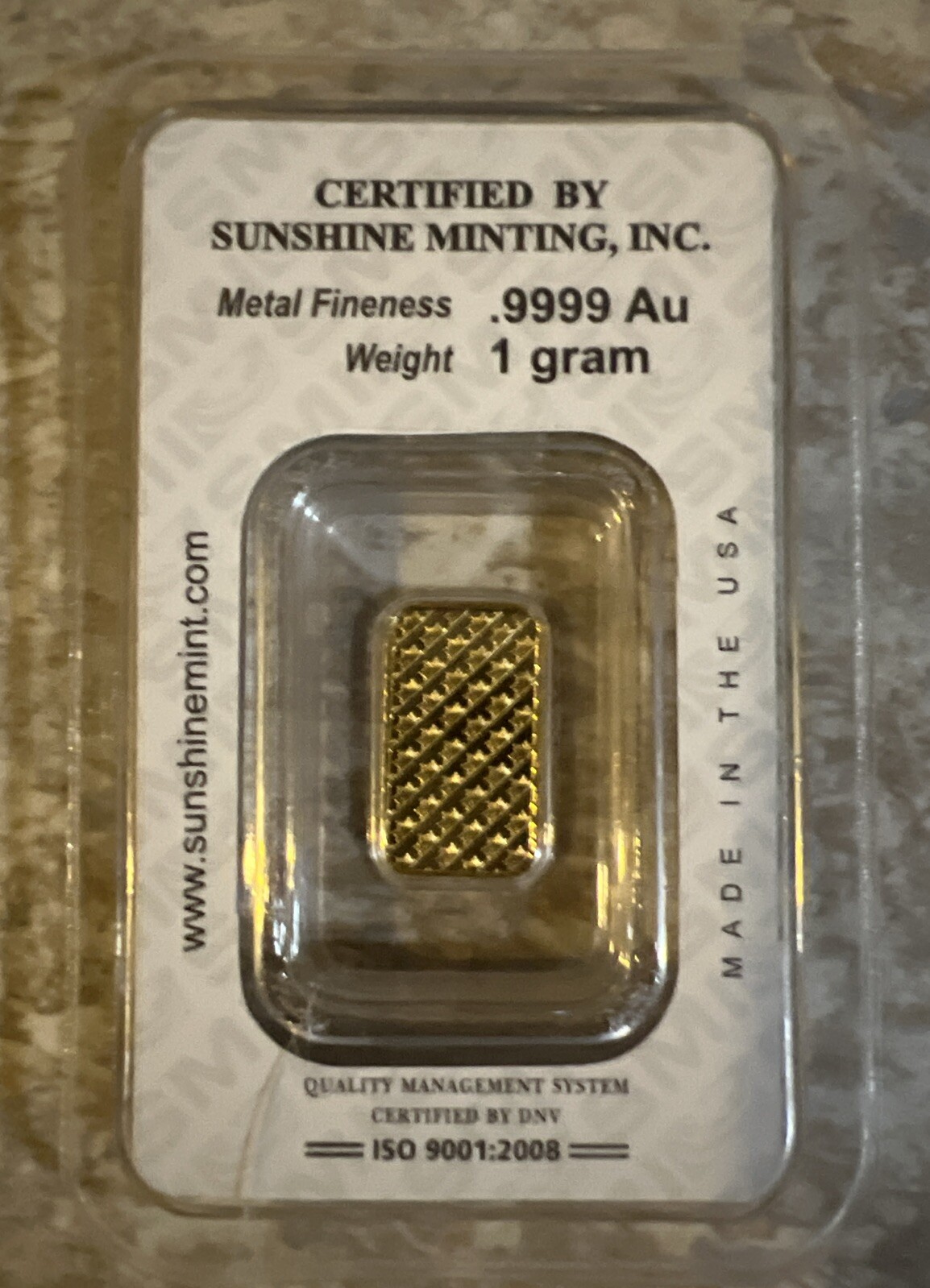 1 gram .9999 fine gold SMI “SUNSHINE MINTING INC” 2008