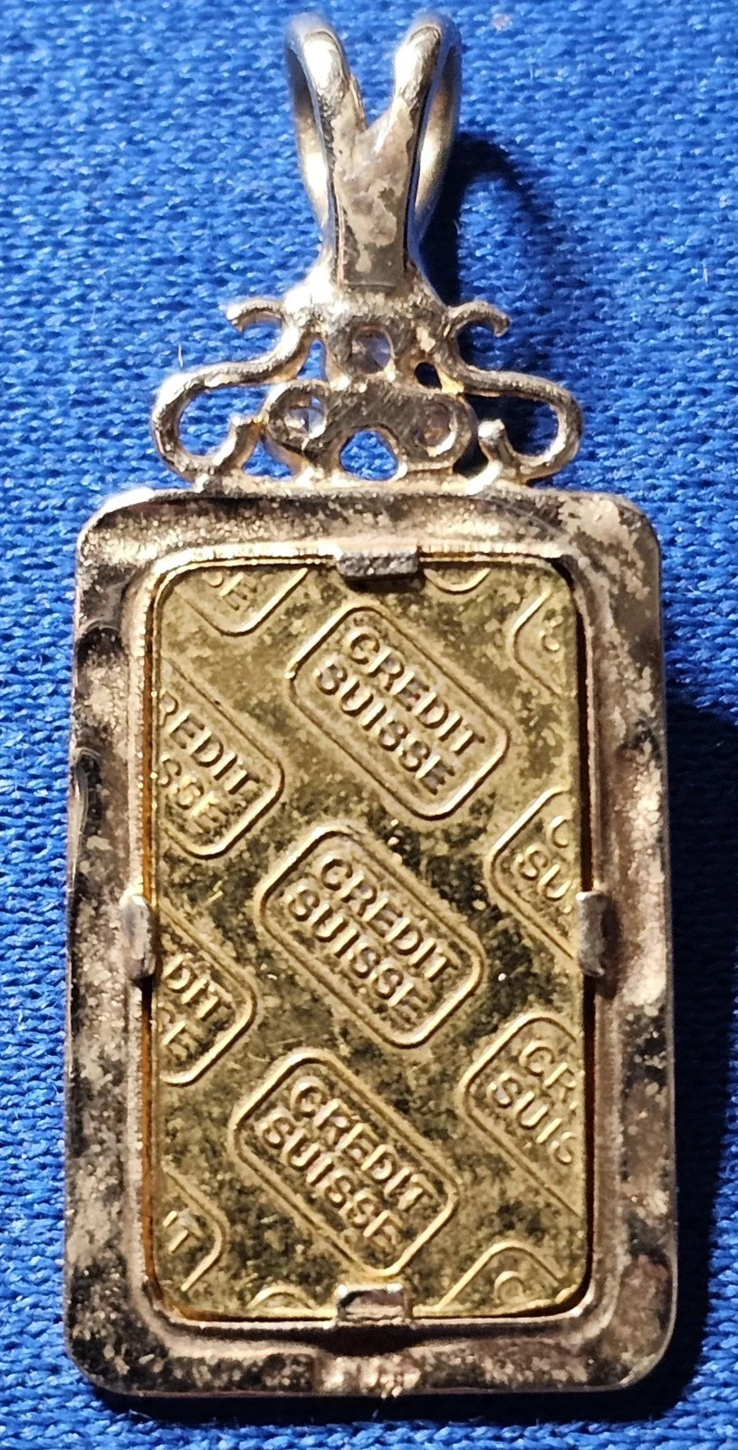 24K GOLD 3 DIAMOND Credit Suisse 999.9 FINE INGOT BAR w/ 14K PENDANT BEZEL 2.15g