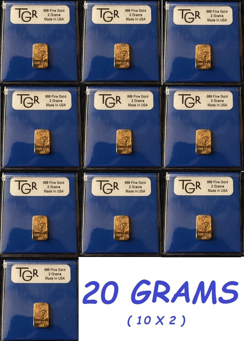 20 GRAMS GOLD 24K PURE TGR PREMIUM BULLION 10 BARS LOT PREPPER PERFECT SIZES !!!
