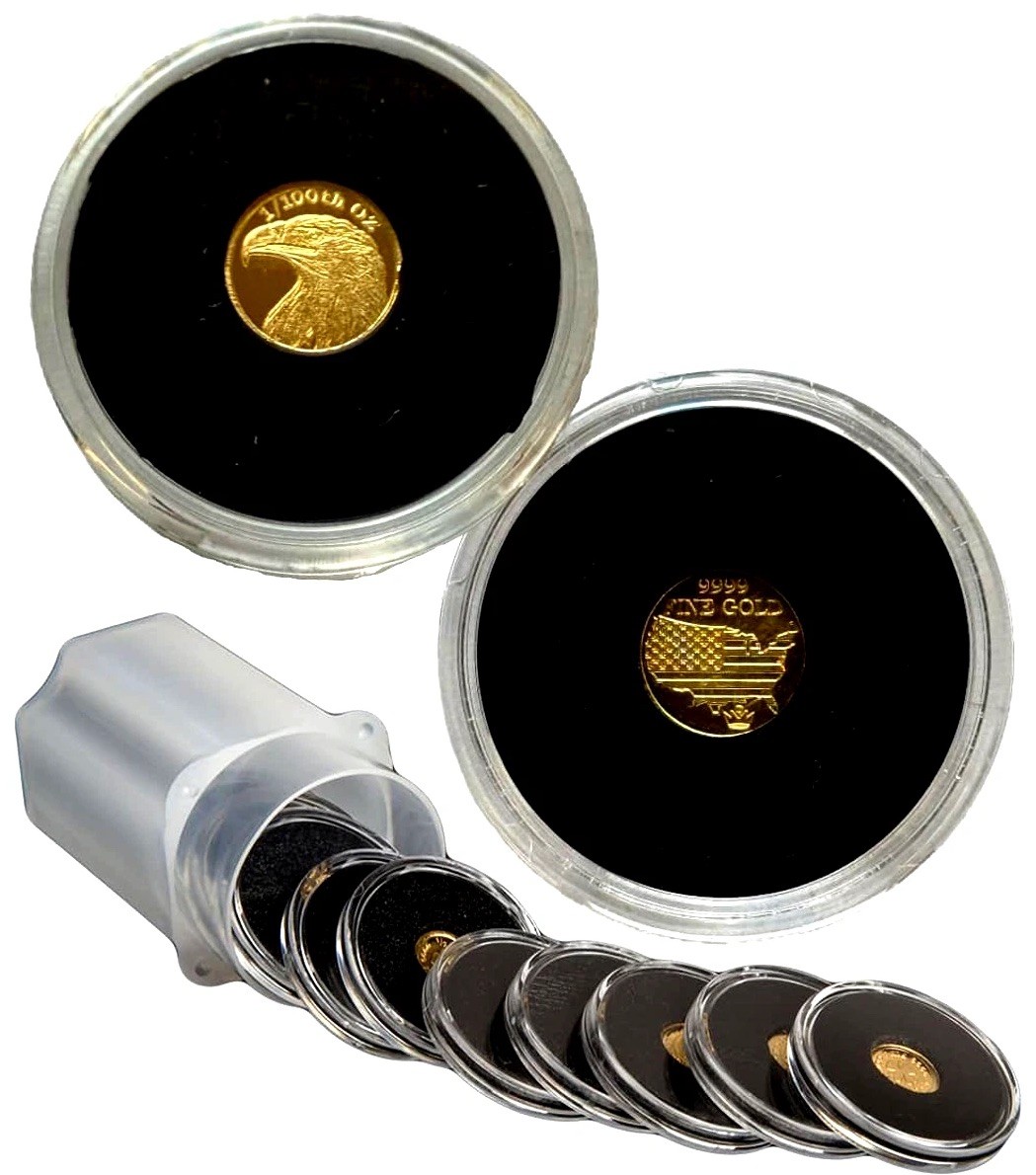 LOT X 5 MONARCH AMERICAN BALD EAGLE 1/100 OZ .9999 GOLD ROUNDS IN CAPSULE BU
