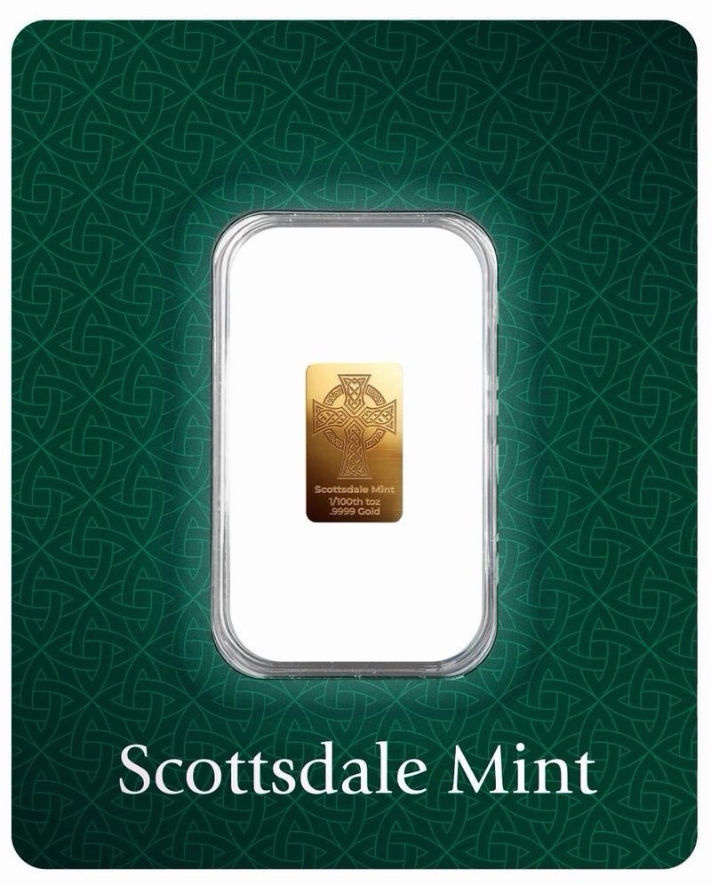 Scottsdale 1/100 oz .9999 Gold Bar – Celtic Cross (Certi-Lock®) Gold Bullion Bar