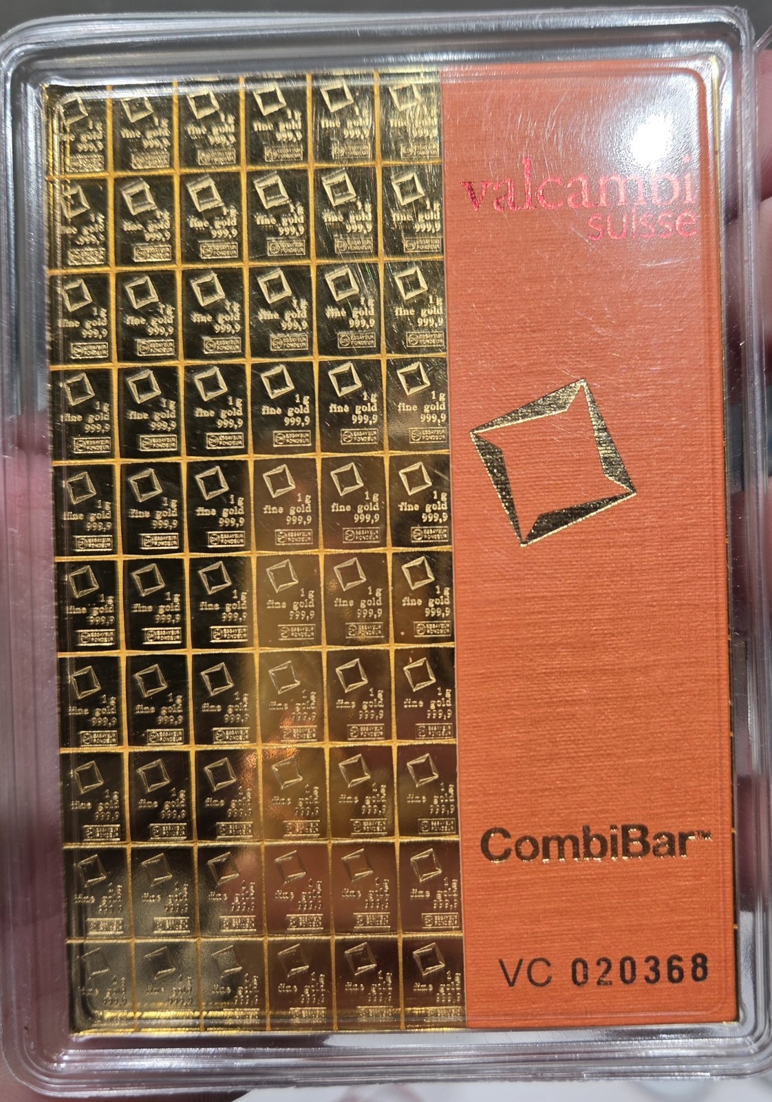 100 X 1 gram Gold CombiBar™ Valcambi Suisse .9999 Fine Gold ( In Assay Card )