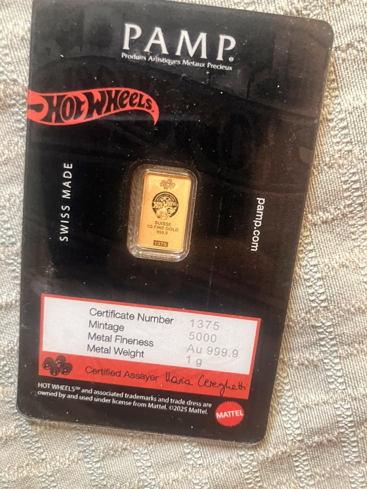 PAMP Suisse Hot Wheels Race to Win 1 Gram .9999 Fine Gold Bar – 5,000 Mintage