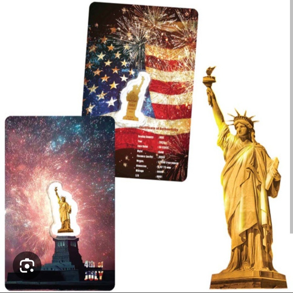 Niue 2025 Statue of Liberty-Shaped 1/1,000th Oz. Gold 50¢ Coin in Card