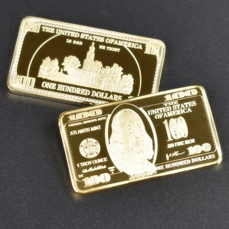 1pcs USA 100 Dollar Bullion 24k Gold Bar American Metal Coin Golden Bars USD New