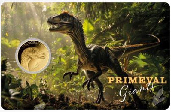 Velociraptor Dinosaur Primeval Giants 1/1000 Oz Gold Coin