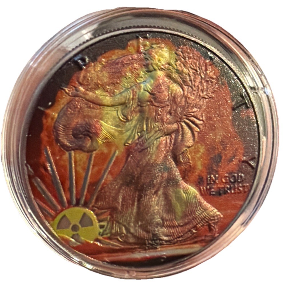 2016 1 Oz Silver Eagle Coin Radioactive Sun Burning 24K Gold Gilded Colorized