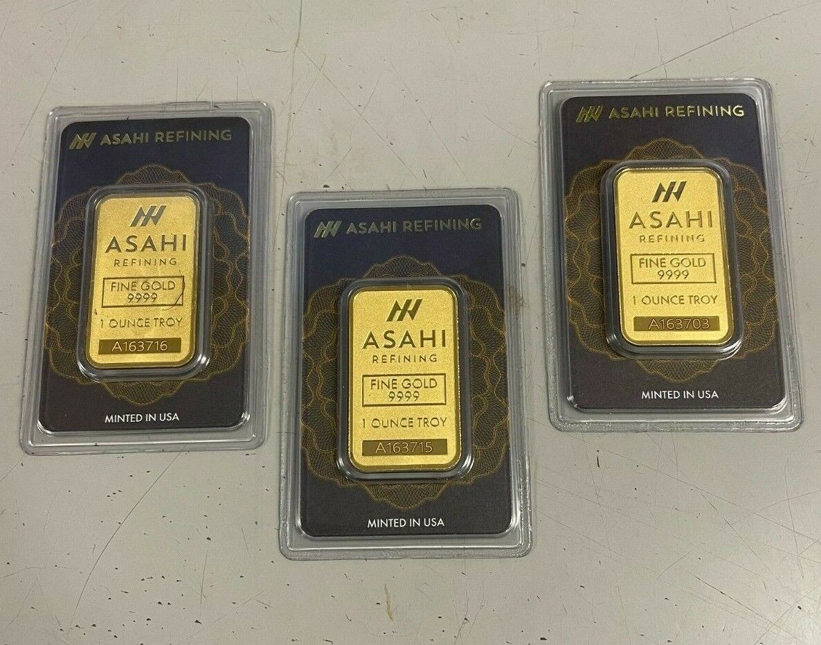 Lot of 3 Gold 1 oz Random Brand .9999 fine Gold Bars in Sealed Assay Cards