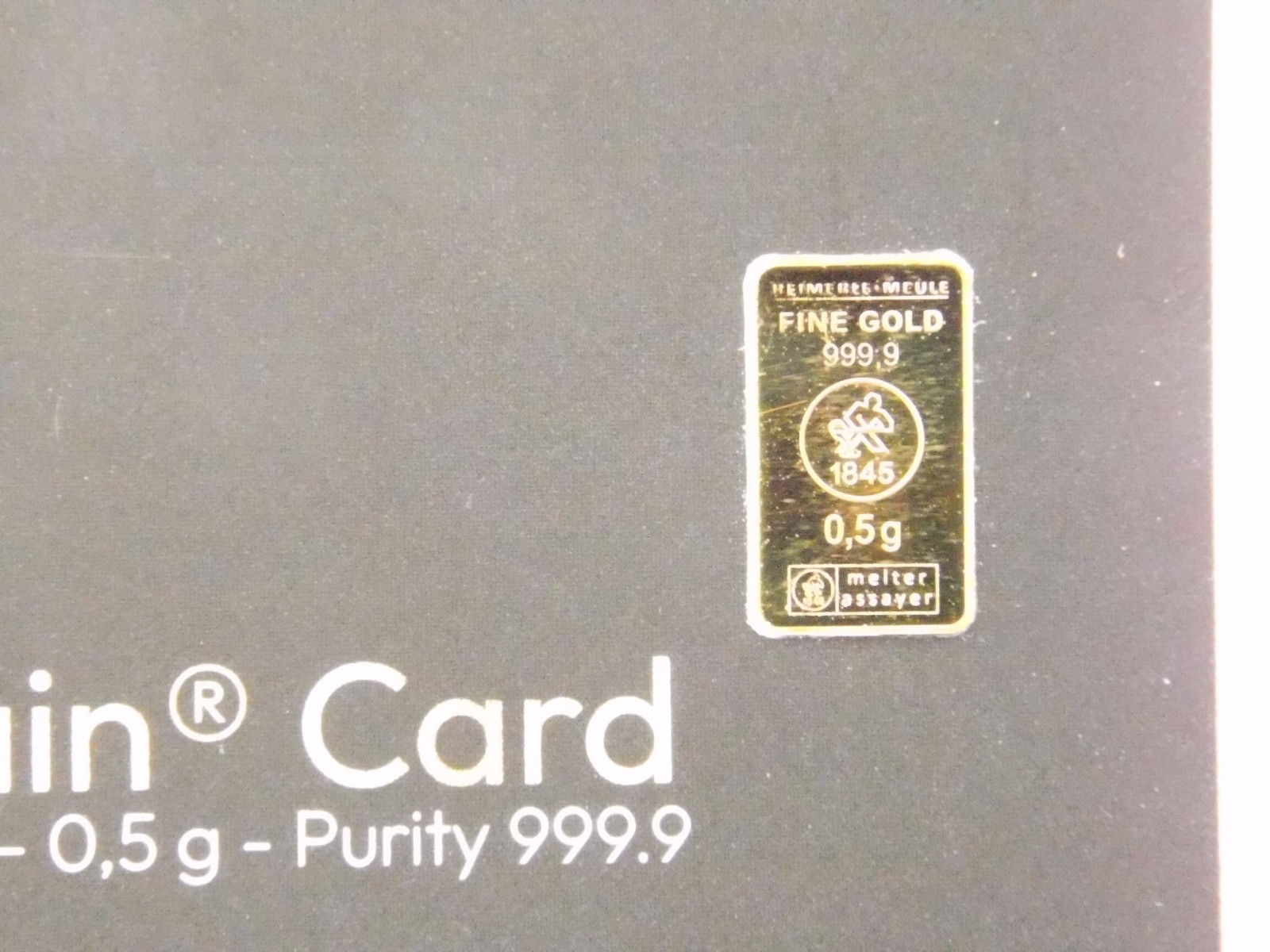 Gold Bar 0.5 Gram HEIMERLE + MEULE 999.9 1/2g Gold Secain Card LBMA Certified