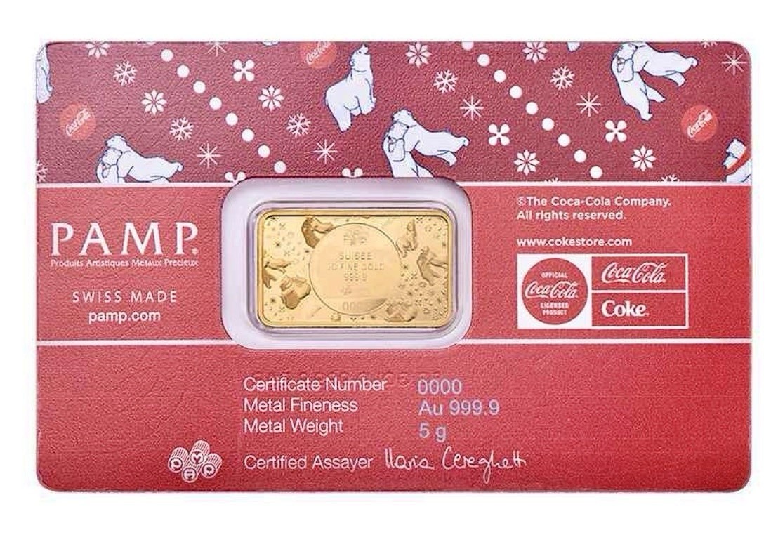 PAMP COCA-COLA® 5 GRAM GOLD BAR POLAR BEAR SERIAL #0343 LIMITED MINTAGE OF 5,000
