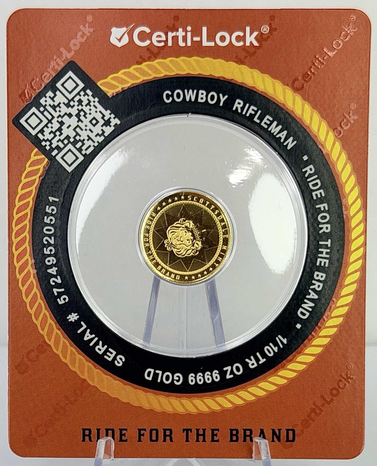 1/10 oz Scottsdale Cowboy Gold Round Buffalo Privy Certi-Lock