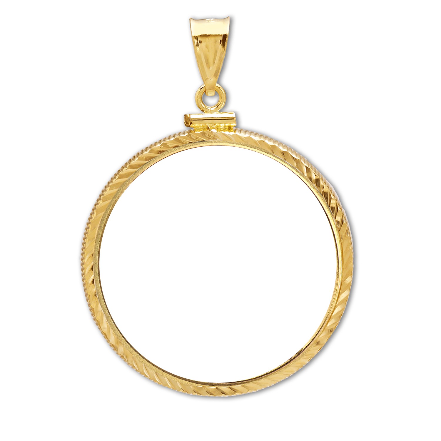 14K Gold Screw-Top Diamond-Cut Coin Bezel – 18 mm
