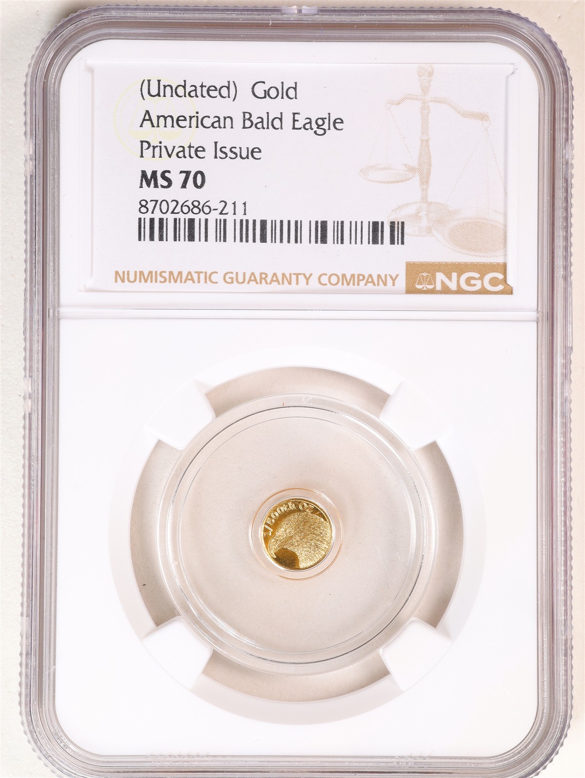 1/500oz .9999 Fine Gold American Bald Eagle MS70 NGC 870268-211 Private Issue