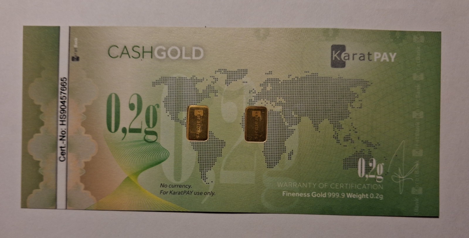 3 – NADIR KARATBARS .2 GRAM .9999 GOLD BILLS CASHGOLD KARATPAY 6 – 1/10 G BARS